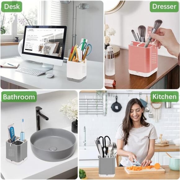 Toothbrush and Toothpaste Holder Bamboo Divide Bathroom Countertop Organizer - Picture 6 of 7